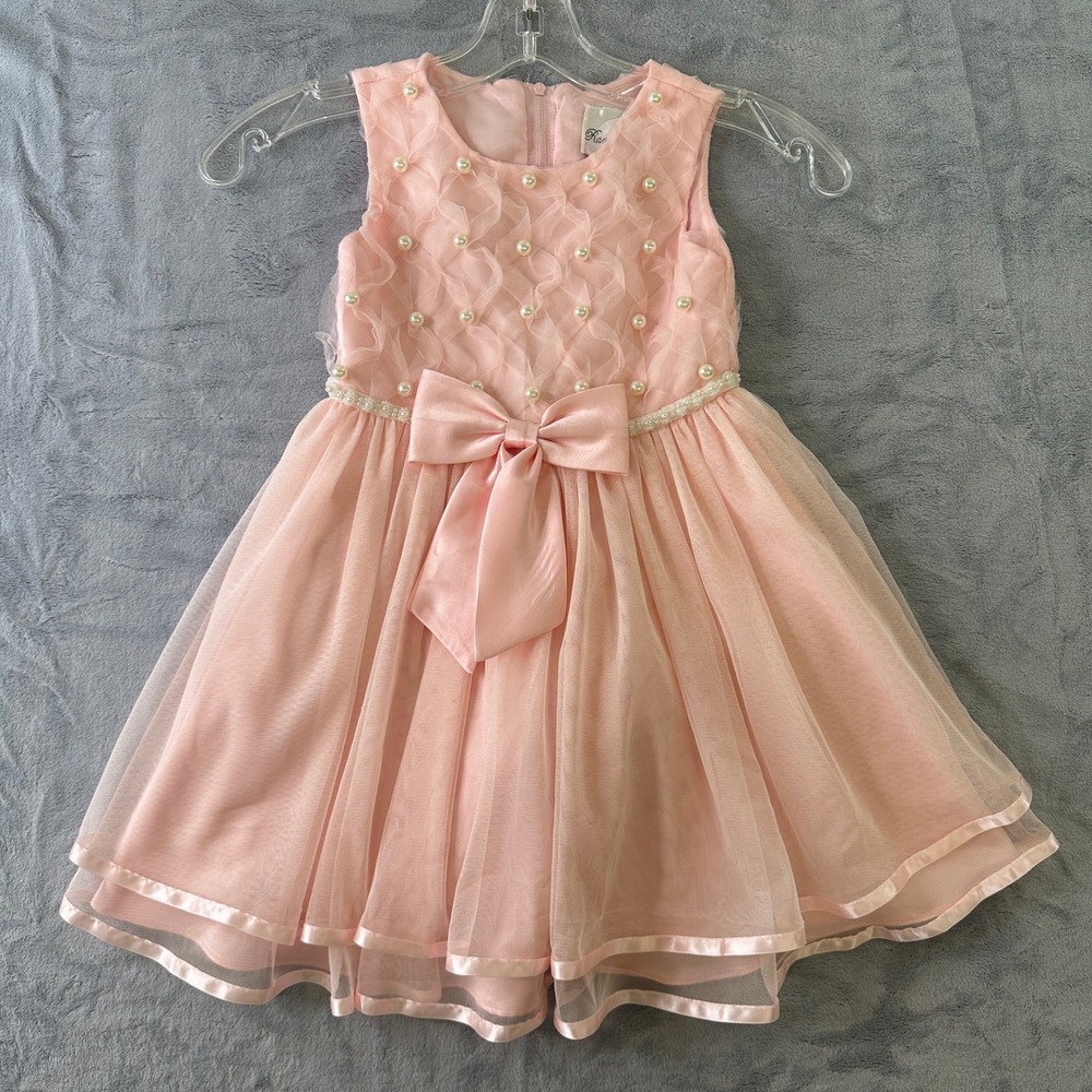 Rare Editions Girls Pink Pearl Tulle Party Dress 4T E760196 Sleeveless Bow